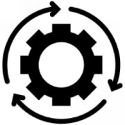 Cog with three arrows running clockwise