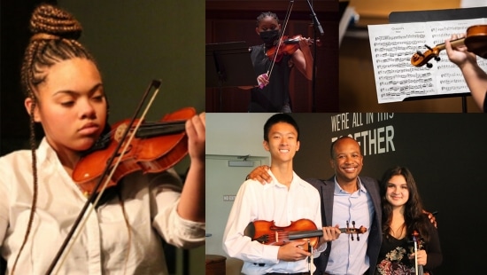 Students playing violin at Key to Change